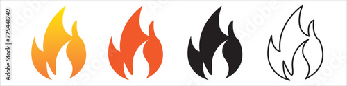 Flames icons. Flame silhouettes isolated in white background. Black firing icons, warning symbols set of 4 different catagory. Burning vector eps 10.