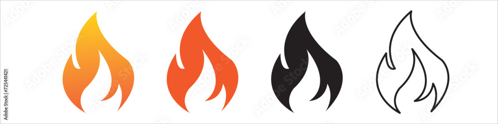 Flames icons. Flame silhouettes isolated in white background. Black firing icons, warning symbols set of 4 different catagory. Burning vector eps 10. Flames icons. Flame silhouettes isolated in white background. Black firing icons, warning symbols set of 4 different catagory. Burning vector eps 10.