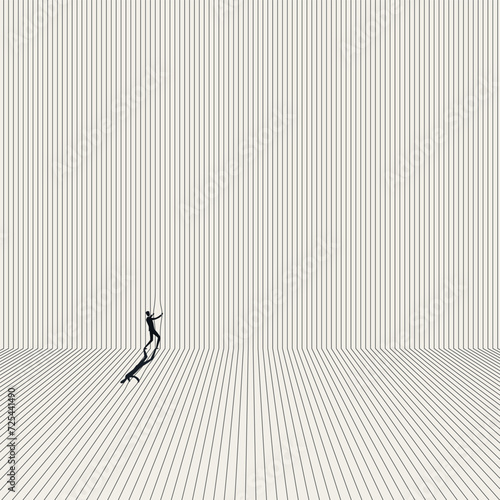 Businessman breaks free from corporate slavery, vector concept. Symbol of freedom, challenge. Minimal illustration.
