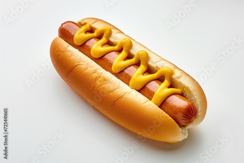 Yellow mustard hotdog isolated on white background. photo