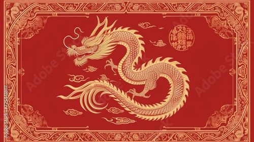 Happy Chinese new year poster with gold dragon  red backgrounds  the year of the dragon.