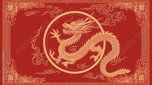 Happy Chinese new year poster with gold dragon  red backgrounds  the year of the dragon.