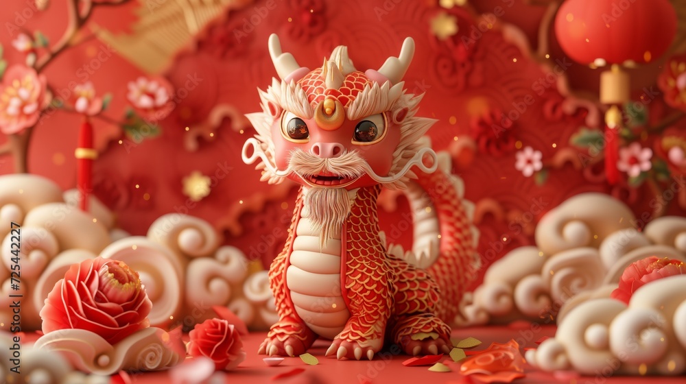 Happy Chinese new year, cute little Chinese dragon, the year of the dragon. Happy Chinese new year, cute little Chinese dragon, the year of the dragon.