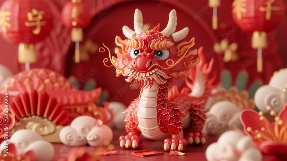Happy Chinese new year, cute little Chinese dragon, the year of the dragon.