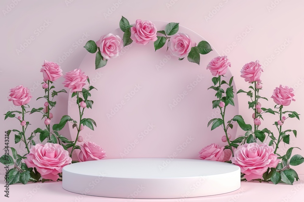 Pink flowers on a podium. Pink flowers on a podium.