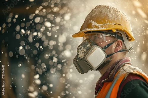 Construction worker wearing a dust mask.