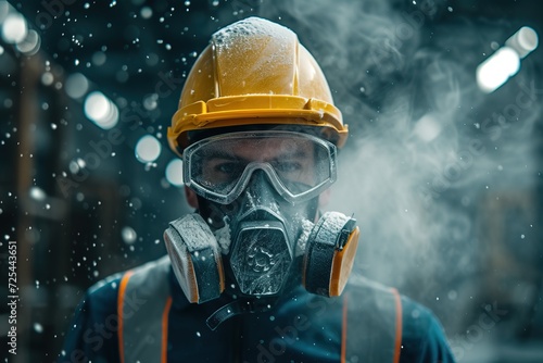 Construction worker wearing a dust mask.