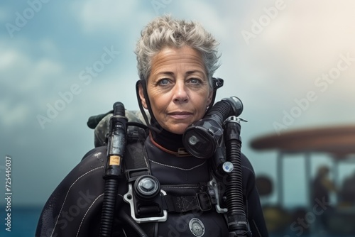 Portrait of a senior woman scuba diver looking at the camera © Nerea