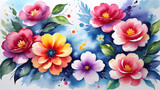 watercolor background with flowers. for wall art decor and background wallpaper, greeting cards, stationery, wedding invitations, and decorations. Generative Ai