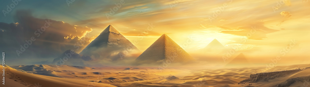  A hidden valley with pyramids, Ancient egypt. desert landscape. Egyptian fantasy scenery. 