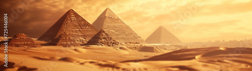  A hidden valley with pyramids, Ancient egypt. desert landscape. Egyptian fantasy scenery. 