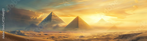  A hidden valley with pyramids  Ancient egypt. desert landscape. Egyptian fantasy scenery. 