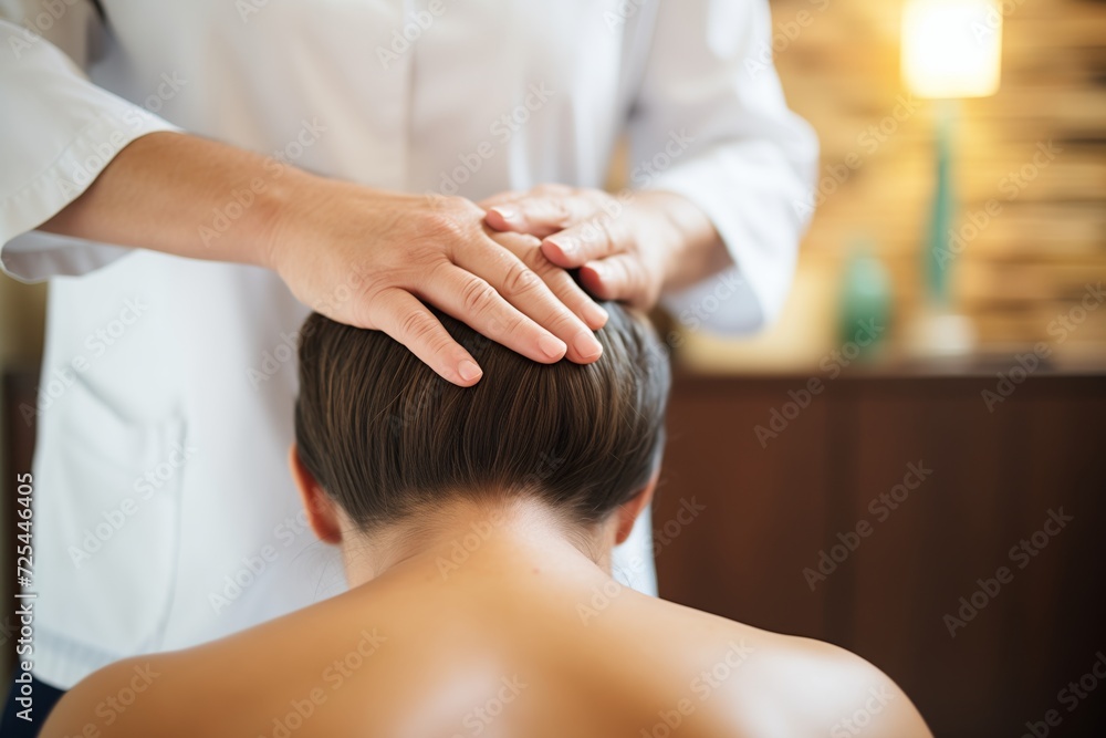 person getting a therapeutic neck massage by a masseuse