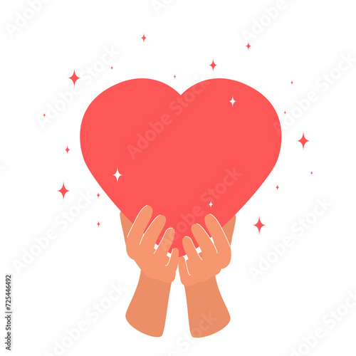 Hands holding a heart. Concept of charity, donation, or volunteering. Help and support of people. A symbol of health, care, love.