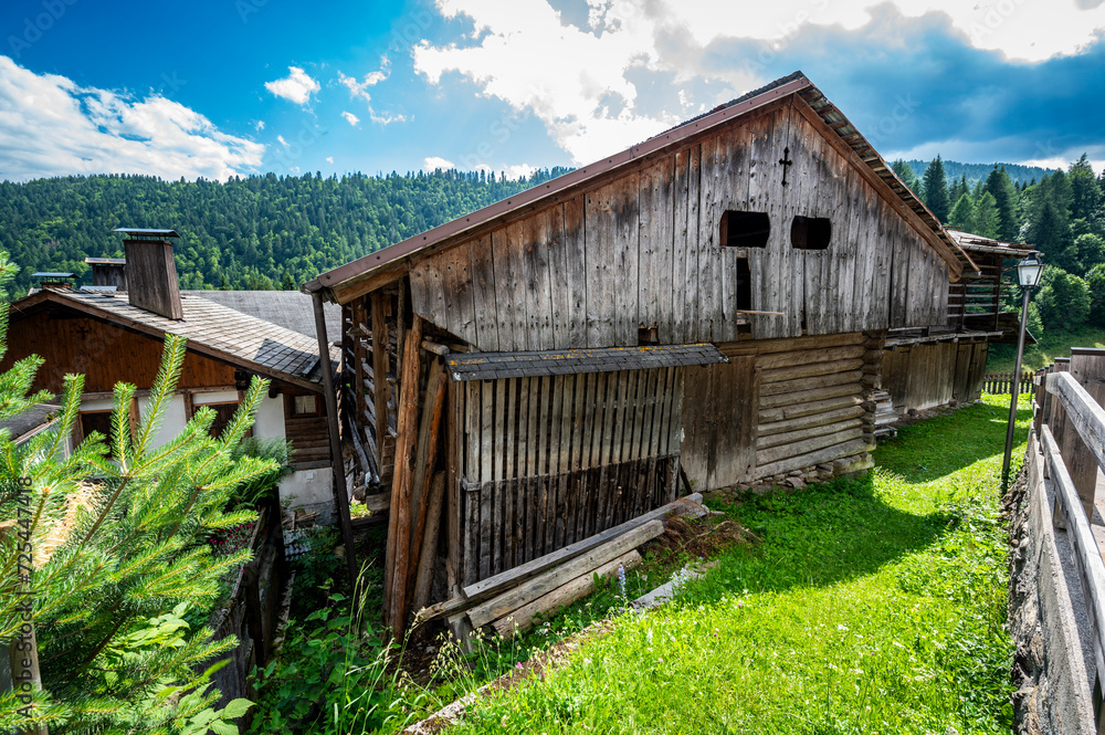 Sauris, pearl of Carnia. Ancient village with wooden and stone houses.
Sauris, pearl of Carnia. Ancient village with wooden and stone houses.