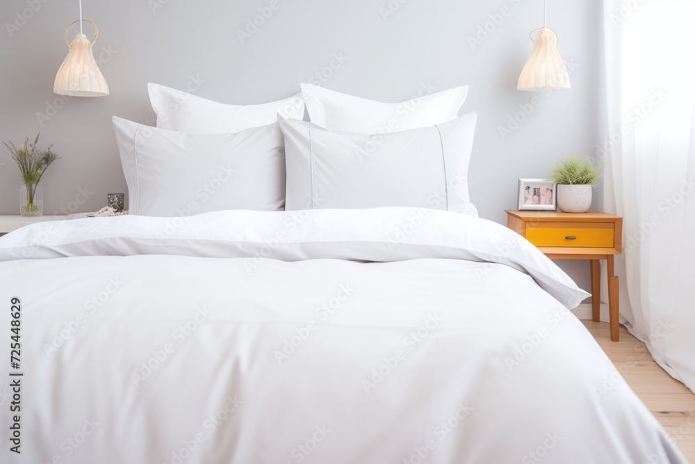 plain white bedding with light grey cushions