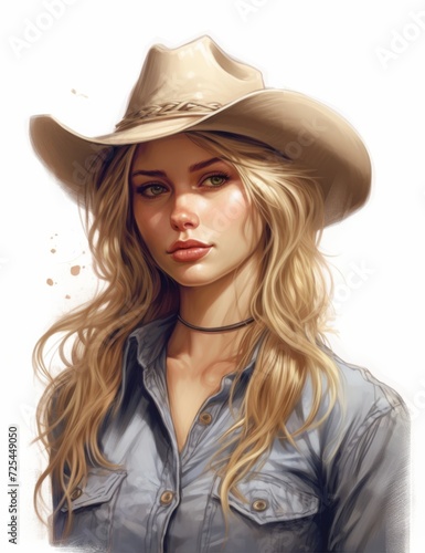 Beautiful Cowgirl illustration, sketch.