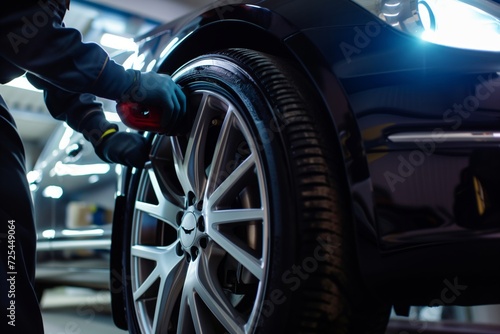 mechanic installing shiny new rim on car wheel © studioworkstock
