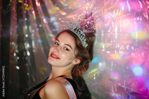 woman with a tiara and sash in a party booth © studioworkstock