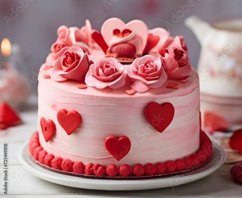 Valentine Cake Pink, White And Red