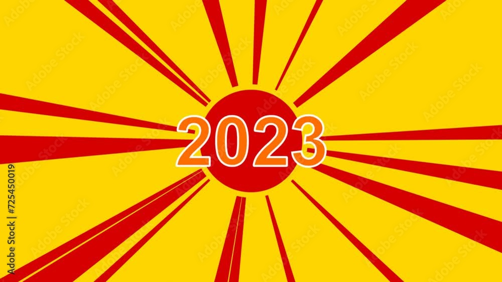 2023 year symbol on the background of animation from moving rays of the sun. Large orange symbol increases slightly. Seamless looped 4k animation on yellow background 2023 year symbol on the background of animation from moving rays of the sun. Large orange symbol increases slightly. Seamless looped 4k animation on yellow background