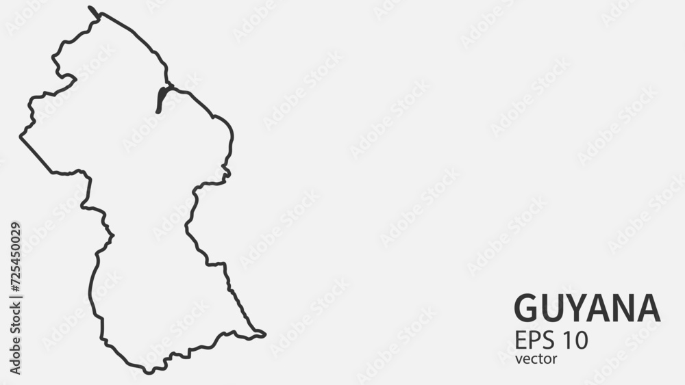 Vector line map of Guyana. Vector design isolated on white background.	
