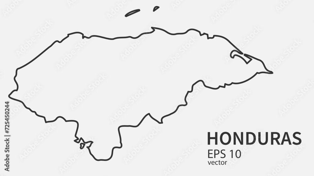 Vector line map of Honduras. Vector design isolated on white background.	
