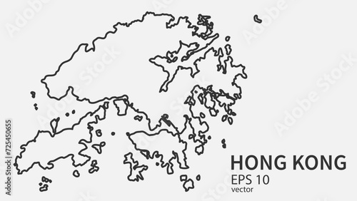 Vector line map of Hong Kong. Vector design isolated on white background.	
