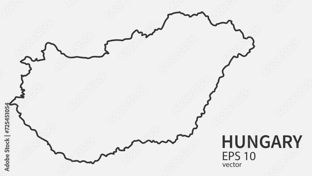 Vector line map of Hungary. Vector design isolated on white background.	
