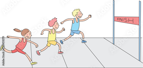 A group of children are running a running race.