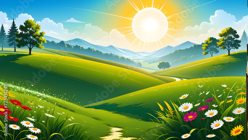 landscape with sun rays