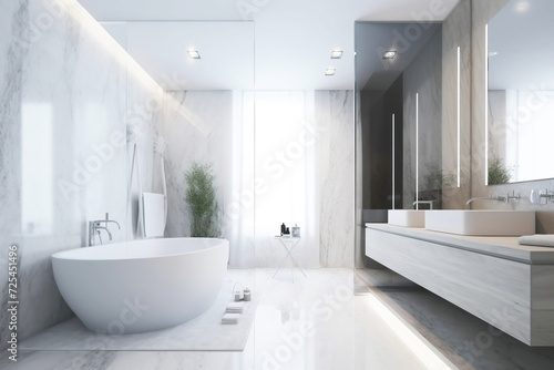 Design of a modern bathroom interior  shower cabin with toilet  sink in light colors.