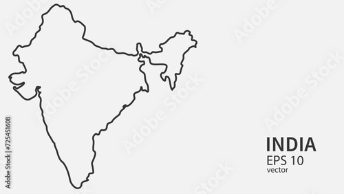 Vector line map of India. Vector design isolated on white background.	
