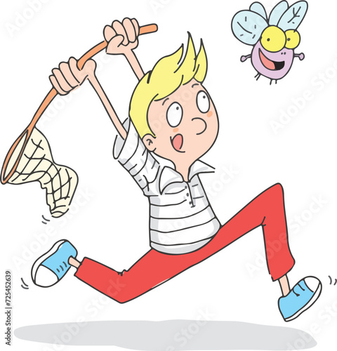 Fly fishing idiom. Little boy chasing flies. Translate: Sinek avlamak.