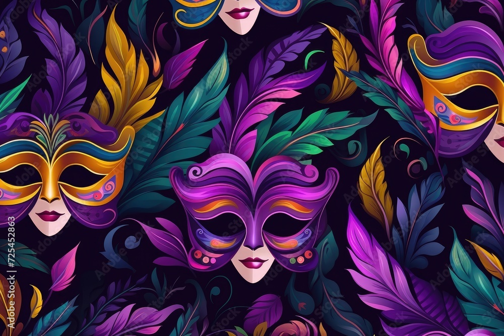 Enchanted Eve: A Tapestry of Mardi Gras Masks and Festive Flair Generative AI - obrazy, fototapety, plakaty 