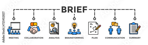 Brief banner web icon vector illustration concept for a briefing of business plan with an icon of meeting, collaboration, analysis, brainstorming, plan, communication, and summary
