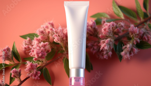 Tube cream closeup. Blank template tube cream packaging. Beauty product placement mockup. White tube cream mock-up. Cosmetic container with copy space. Skincare ointment. Body anti-aging lotion.
