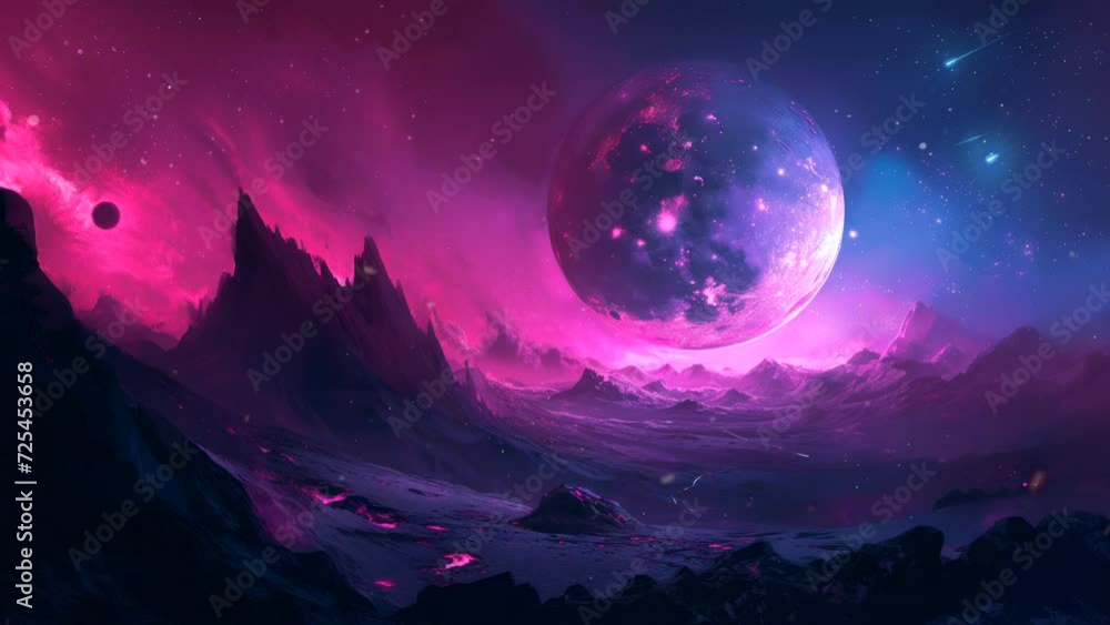 an incredible view of shooting stars on an alien planet. seamless looping time-lapse virtual 4k video animation background. an incredible view of shooting stars on an alien planet. seamless looping time-lapse virtual 4k video animation background.