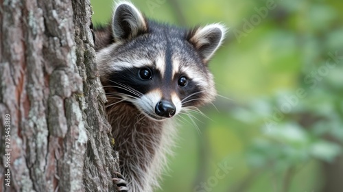 Detailed Close-Up of Curious Raccoon with Masked Face AI Generated.