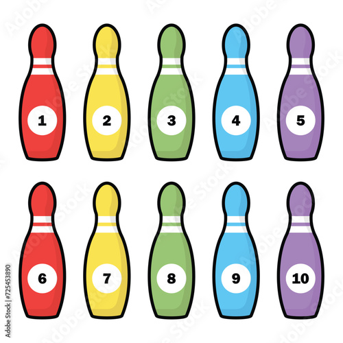colorful numbered bowling pins isolated white background vector illustration