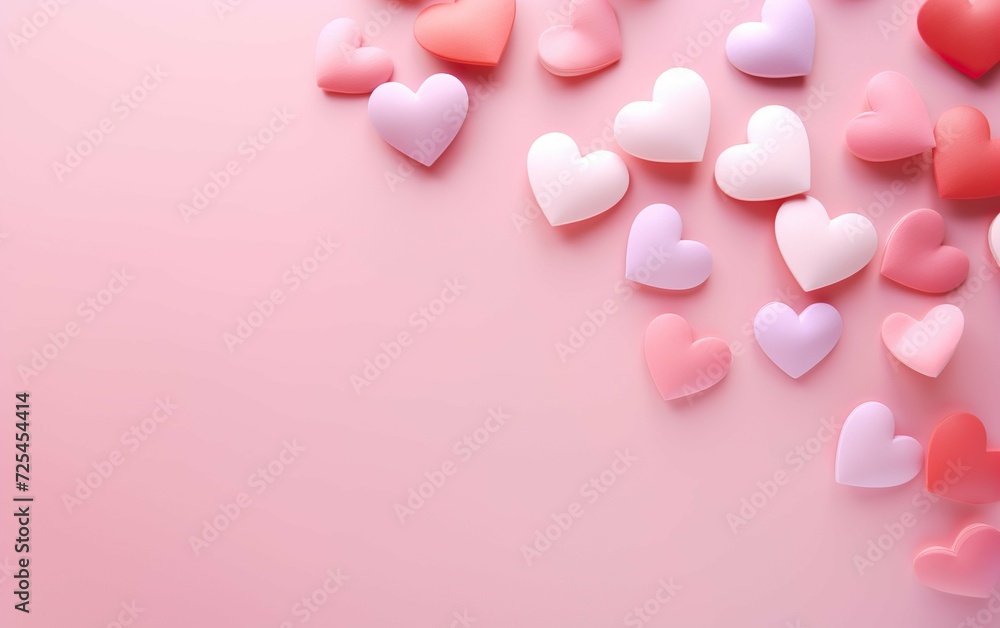 Pastel color hearts on pink St Valenti