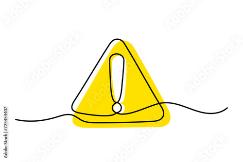 Dangerous sign line continuous drawing vector. One line dangerous sign vector background. Dangerous sign icon. Continuous outline of a exclamation mark in a triangle.