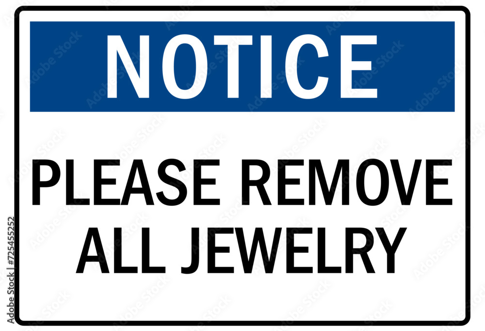 Food preparation sign please remove all jewelry
