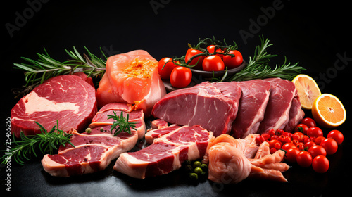 Assorted raw meat
