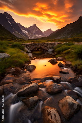 Golden Hour Serenity: Enchanting River Valley Illuminated by Sunset