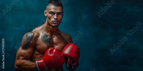 Portrait of a boxer with a red boxing glove on a dark background