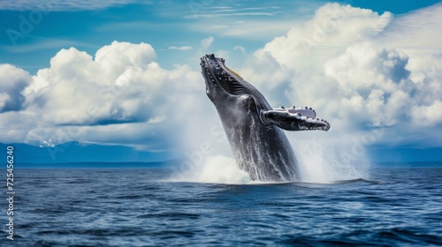 Majestic Humpback Whale Breaching Out of the Water AI Generated
