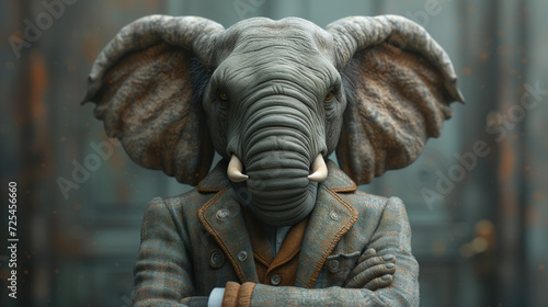 The elephant in a Suit full body. smart and handsome and look solemn. background in the office room.