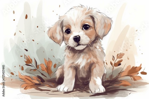 Hand-drawn transparent doggy illustration with adorable puppy. Generative AI