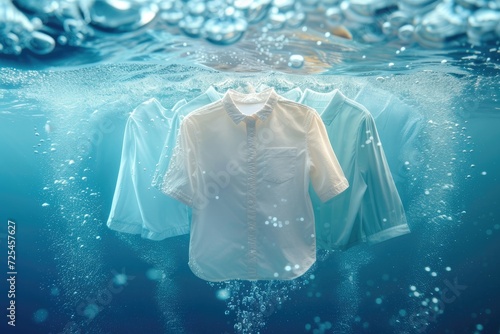 Laundry and cleaning concept. Clean Clothes underwater. Generative AI